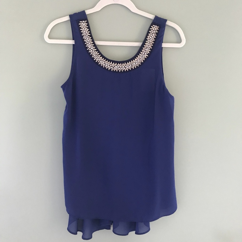 NWT Royal Blue Blouse with Embellished Neckline